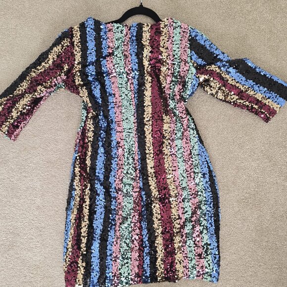 Multicolor Striped Sequin Bodycon Dress - Picture 3 of 3